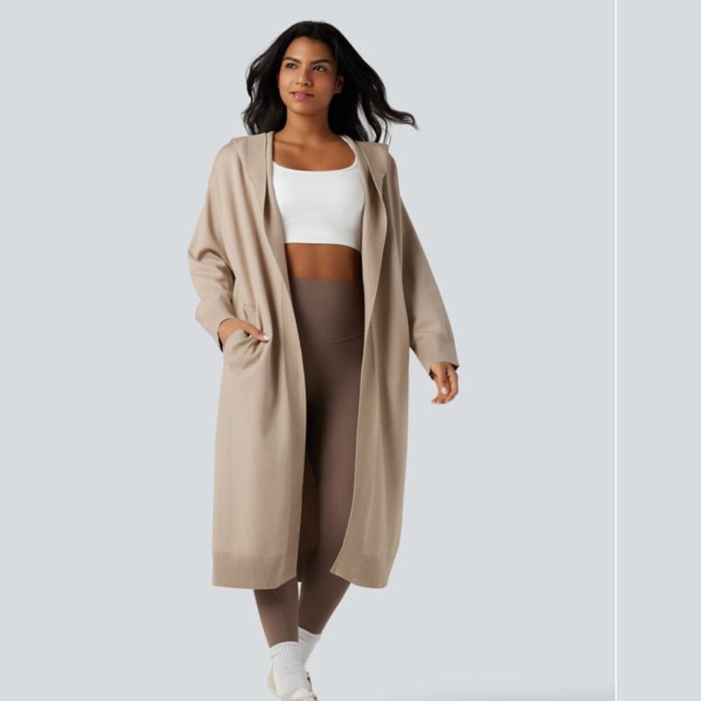 Halara Hooded Long Sleeve Longline Casual Cardigan with Pockets BRAND NEW
